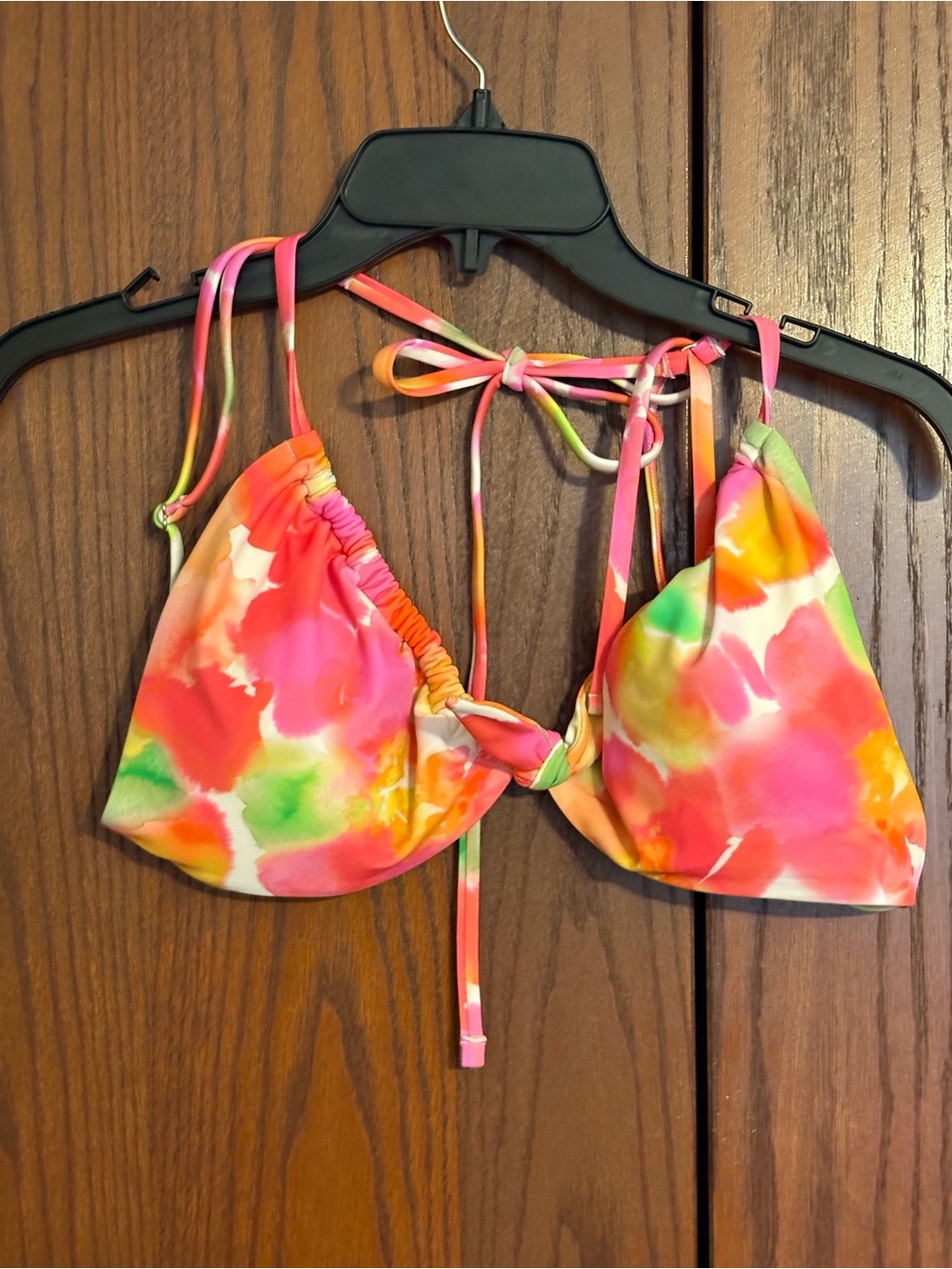 Shade & Shore Neon Tie-Dye Triangle Bikini Top - Pink, Orange, Yellow, Green